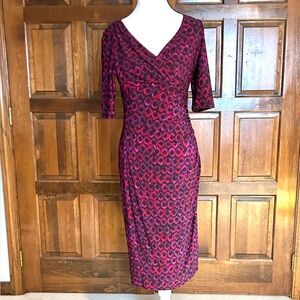 Lauren Ralph Lauren Size 4 Wrap Dress Red & Black Ruched Sheath Stretch Chic